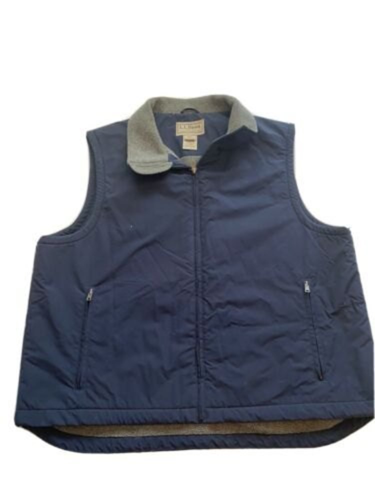 LL Bean Vest Men's Sz XL Blue Nylon Fleece Lined Sleeveless Outdoors Casual